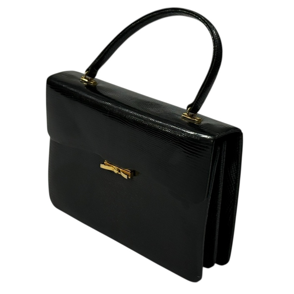 Vintage Black Lizard Embossed Kelly Bag Modelli Formenti Top Handle